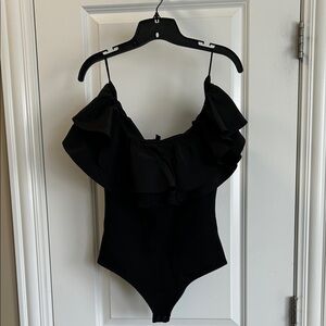 Black Ruffled Bodysuit